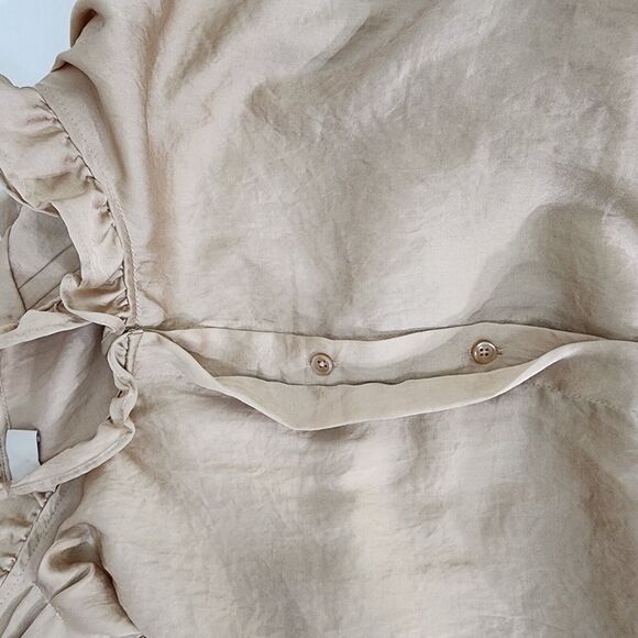 Ann Taylor LOFT Dress Size 0 Tan Ruffles Scoop Neck Pockets Tie Waist Sleeveless - Picture 7 of 11